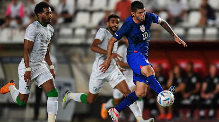 Christian Pulisic playing against Saudi Arabia.